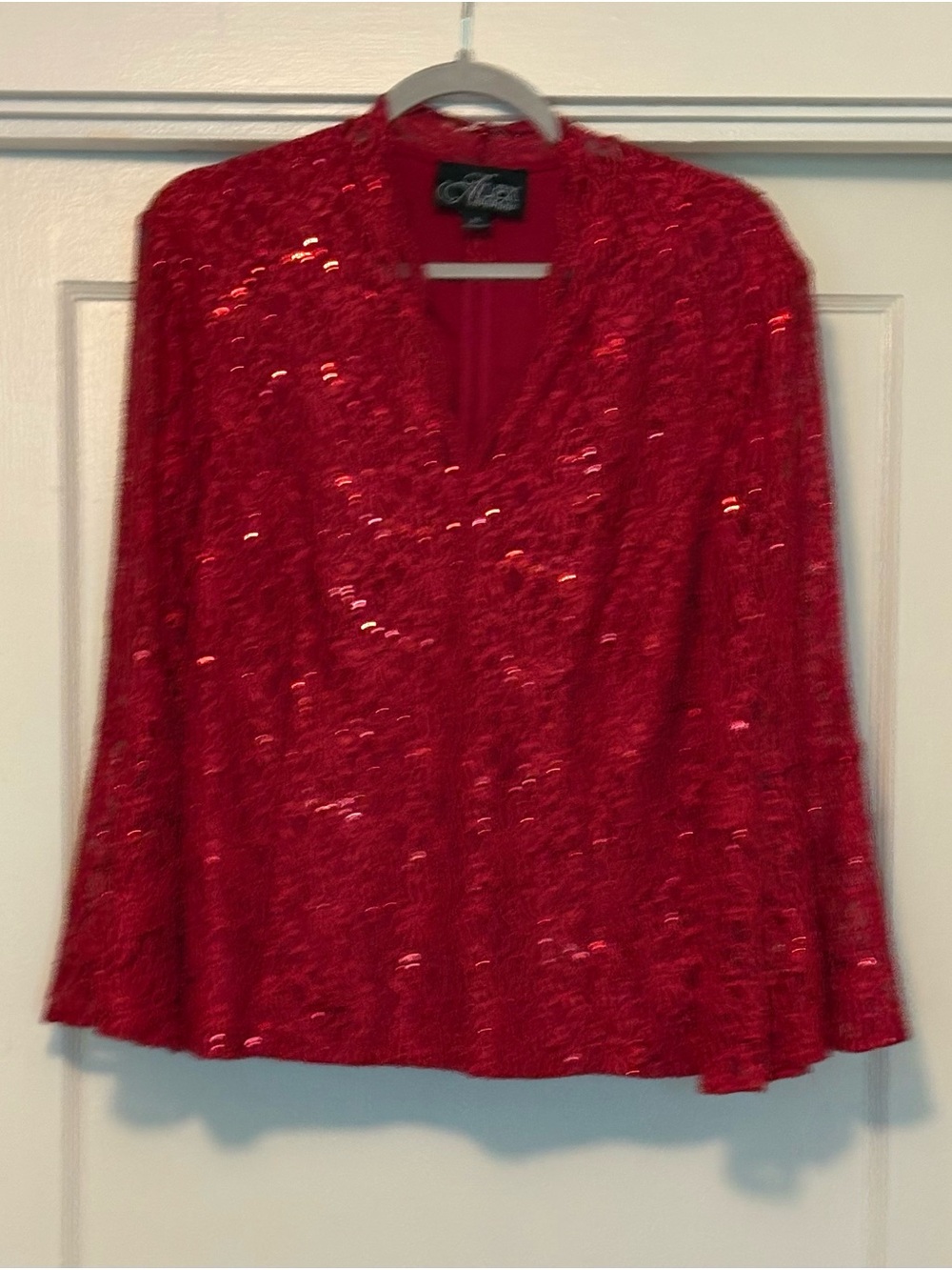 Alex Evenings Red Sequined V-Neck Top